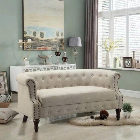 QH23 : Ghế Sofa Viền Đinh Tán - Màu Kem